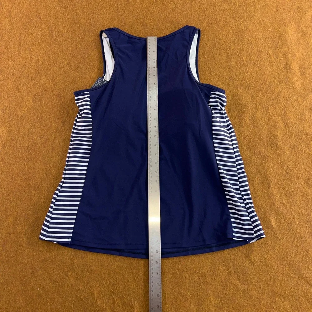 Summer Mae Womens 14 Navy Blue Striped Tankini Swim Top NWT